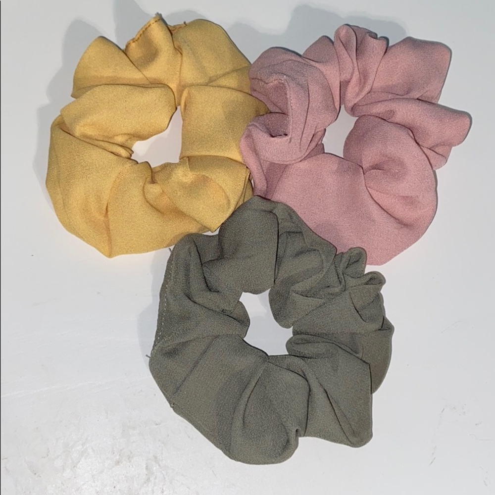 3 Yellow, Pink & Green Spring Time Scrunchies